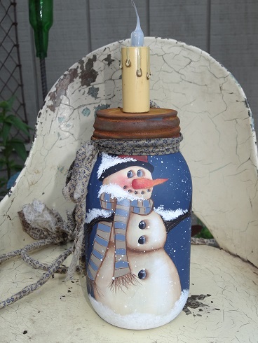 Snowman Mason Jar Lamp